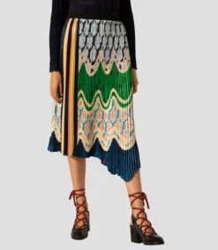 Falda Midi Plisada Multicolor De Silueta Recta Mujer