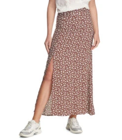 Falda Larga De Corte Recto Con Flores Mujer