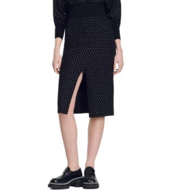 Sandro Falda Midi De Corte Recto Con Polka Dots Mujer