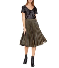 Falda Midi De Corte "A" Con Inserción De Hilo Metalizado Mujer -GlamModa Ventas 42928537 x3