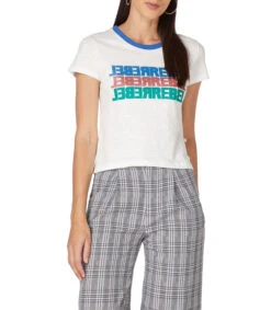 Playera De Cuello Redondo Con Manga Corta Y Tipografía Multicolor Mujer