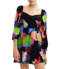 Desigual Vestido Corto Con Flores Mujer