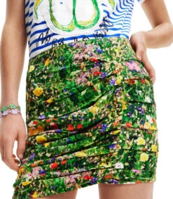 Desigual Falda Mini Drapeada Con Flores Mujer -GlamModa Ventas 43004624 x3