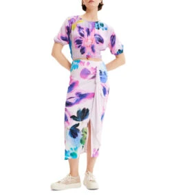 Desigual Falda Larga Regular Con Flores Mujer -GlamModa Ventas 43004630 x3