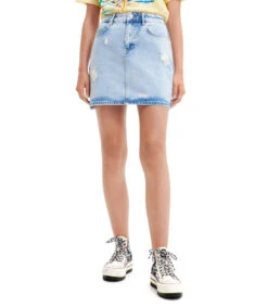 Desigual Falda Corta De Corte Recto En Mezclilla Mujer