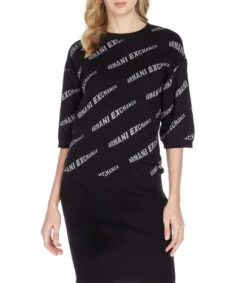 Armani Exchange Vestido Negro Corto De Manga 7,8 Monogram Mujer