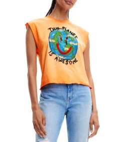 Desigual Playera Con Planeta Sin Mangas Mujer