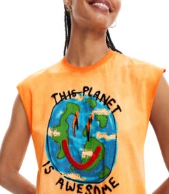 Desigual Playera Con Planeta Sin Mangas Mujer -GlamModa Ventas 43012324 x4