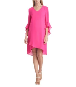 Vestido Mini Con Manga 3,4 Y Holanes Mujer