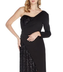 Vestido Maxi Negro Con Manga Larga Asimétrico Mujer -GlamModa Ventas 43038564 x3