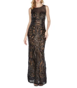 Vestido Maxi Negro Con Lentejuelas Mujer