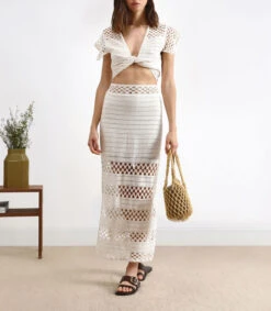 Scalpers Falda Larga De Corte Recto Con Detalles Calados Mujer -GlamModa Ventas 43044155 x5