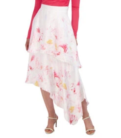 BCBGMAXAZRIA Falda Midi Asimétrica Con Flores De Corte Recto Mujer -GlamModa Ventas 43048278 x4