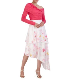 BCBGMAXAZRIA Falda Midi Asimétrica Con Flores De Corte Recto Mujer -GlamModa Ventas 43048278 x5