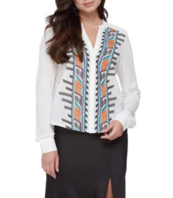 Camisa Multicolor Líneas Bordadas Manga Larga Amalita Mujer