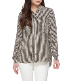 Camisa Negra Con Rayas Manga Larga Mujer