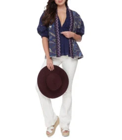 Camisa Azul Con Flores Calado Manga Corta Mujer -GlamModa Ventas 43061103 x3