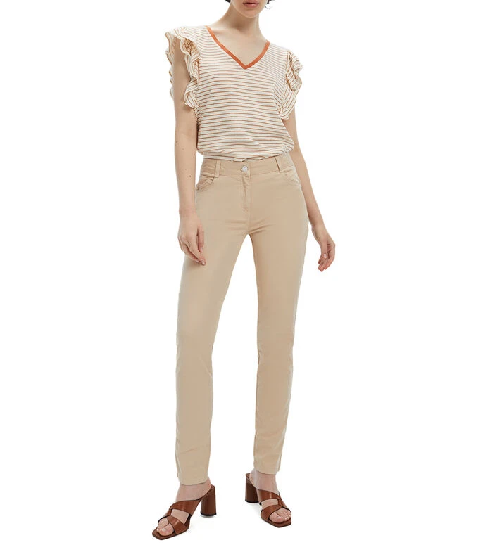 Pantalón Beige De Tiro Alto Mujer 5 Pantalón Beige De Tiro Alto Mujer - Imagen 3