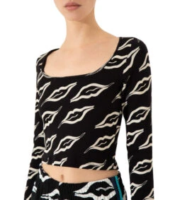 Playera Crop Top Cuello Redondo Con Manga Larga Mujer -GlamModa Ventas 43075853 x3