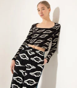 Playera Crop Top Cuello Redondo Con Manga Larga Mujer -GlamModa Ventas 43075853 x5