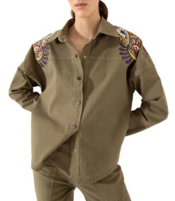 Camisa Con Bordados De Manga Larga Mujer