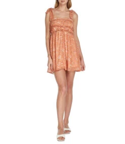 Vestido Corto Sin Mangas Con Flores Mujer