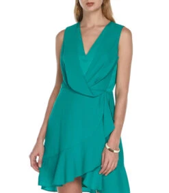 BCBGMAXAZRIA Vestido Mini Verde Con Plisado Mujer -GlamModa Ventas 43083614 x3