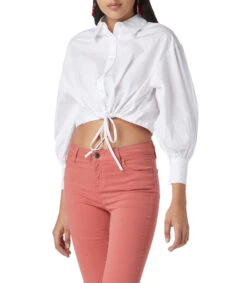 Camisa Crop Top De Manga Larga Mujer