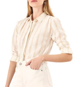 Camisa Blanca Con Rayas De Manga Larga Mujer -GlamModa Ventas 43086574 x3