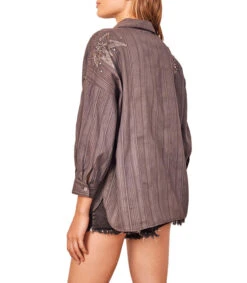 Camisa Gris Con Rayas Y Manga 7,8 Mujer -GlamModa Ventas 43086580 x2