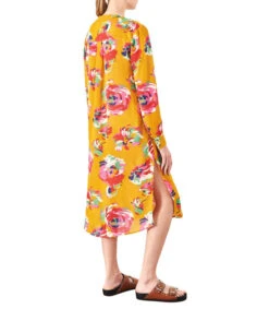 Camisa Larga Amarilla Con Flores Y Manga Larga Mujer -GlamModa Ventas 43086592 x2