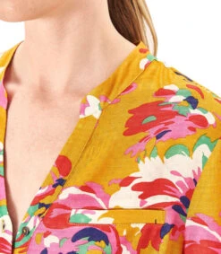 Camisa Larga Amarilla Con Flores Y Manga Larga Mujer -GlamModa Ventas 43086592 x3