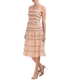 BCBGMAXAZRIA Vestido De Noche Midi Rosa Con Volantes Mujer -GlamModa Ventas 43089682 x3