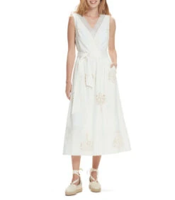 Vestido Maxi Blanco Con Bordado Crochet Creta Mujer