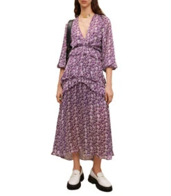 Maje Vestido Midi Manga 3,4 Estampado Floral Ronirique Mujer