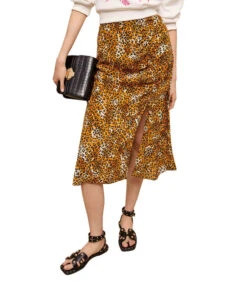 Maje Falda Midi De Corte Recto Con Animal Print Mujer