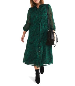 Vestido Midi Camisero De Manga 7,8 Tana Swirl Mujer -GlamModa Ventas 43122397 x3