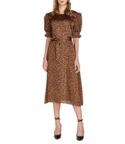 Vestido Midi Manga Corta Animalprint Mujer