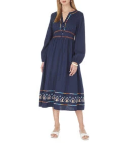 Springfield Vestido Midi De Manga Larga Bordado Mujer