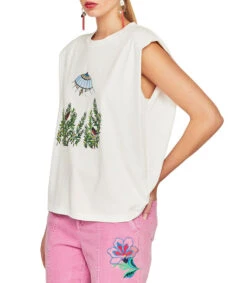 Playera Cuello Redondo Sin Mangas Con Estampado Mujer