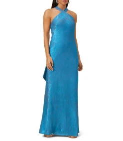 Maxi Vestido De Fiesta Azul Irregular Mujer