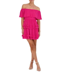 BCBGMAXAZRIA Vestido Midi Con Olanes Mujer