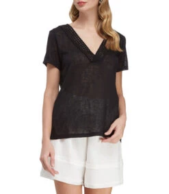 Playera Cuello V Y Manga Corta Lisa Mujer