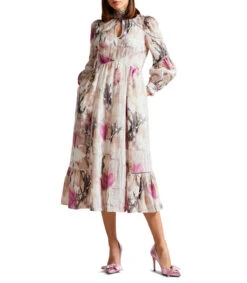 Ted Baker Vestido Midi Manga Larga Floral Mujer