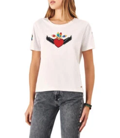 Playera Cuello Redondo Manga Corta Con Estampado Mujer