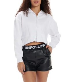 Sudadera Corta Con Cierre Y Capucha Mujer