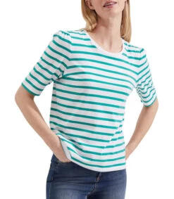 Playera De Cuello Redondo Con Manga Corta Y Rayas Mujer