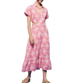 Springfield Vestido Midi Con Estampado Y Abertura Mujer