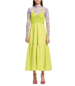 Vestido Midi Crochet Y Popelina Mujer