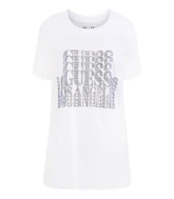 Guess Playera Con Cuello Redondo De Manga Corta Y Tipografía Mujer -GlamModa Ventas 43207176 x4